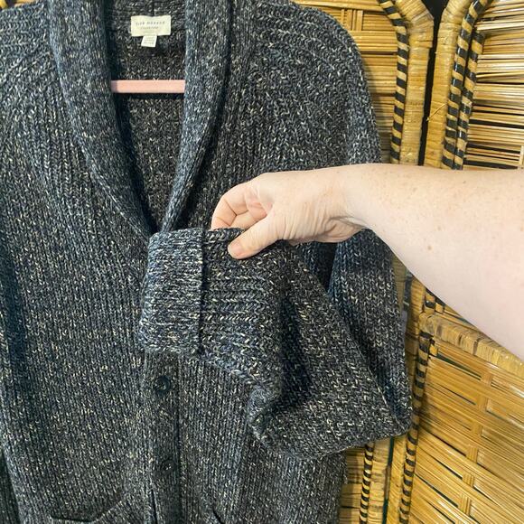 Club Monaco Italian Yarn Belted Cardigan Sweater XL Gray Wool Silk Blend grandpa - Picture 6 of 9